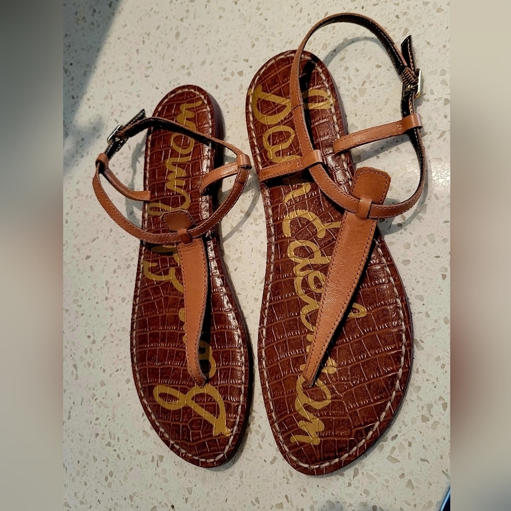 Sam Edelman T-Strap Leather Thong Sandals | Flat Minimalist Chic | Size 10